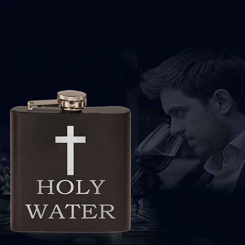 168ML Cross Pattern Holy Water Bottle Black Hip Flask Stainless Steel Hip Flask Hip Flask Alcohol Whiskey Hip Flask Screw Cap