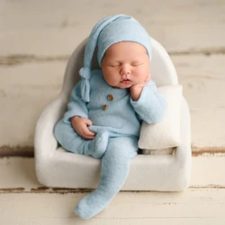 2 pçs bebê macacão conjunto de chapéu recém-nascido fotografia adereços traje bodysuit chapéu kit infantil foto tiro roupa qx2d