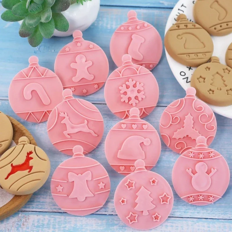 Xmas Cookie Cutters with Stamp 10 Pieces Set Christmas Themed Embossing Mold for Baking Cookies Fondant Chocolate Decoration
