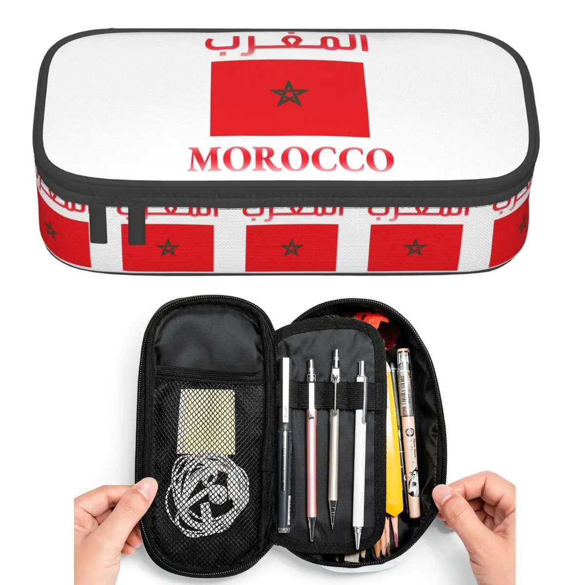 

Moroccan Passport Kingdom Of Morocco Pencil Cases for Student Pen Box Pencil Bag Big Capacity Pencil Pouch Pen Holder