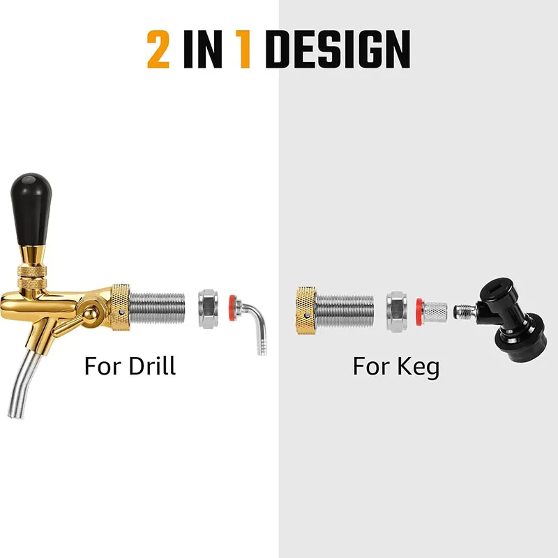 Golden Beer Tap,Adjustable Brew Faucet with Liquid Ball Lock Disconnect Connector,Kegerator Tap Dispenser withFlow Control Valve view 4