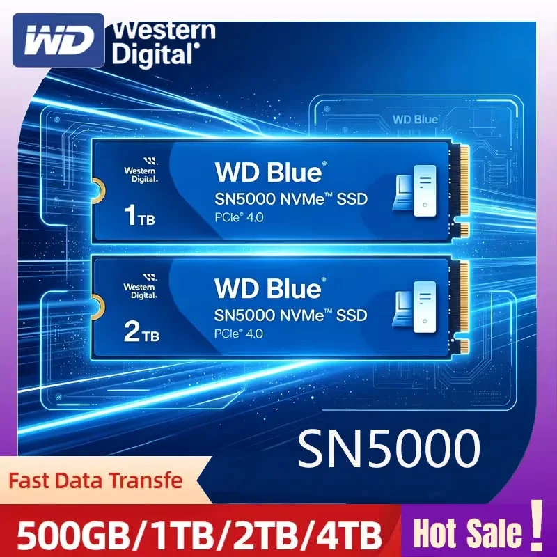 Western Digital SN5000 WD Blue 1T 2T PCIe Gen 4.0 NVMe M.2 2280 Internal SSD Hard Drive for Laptop Gaming Desktops