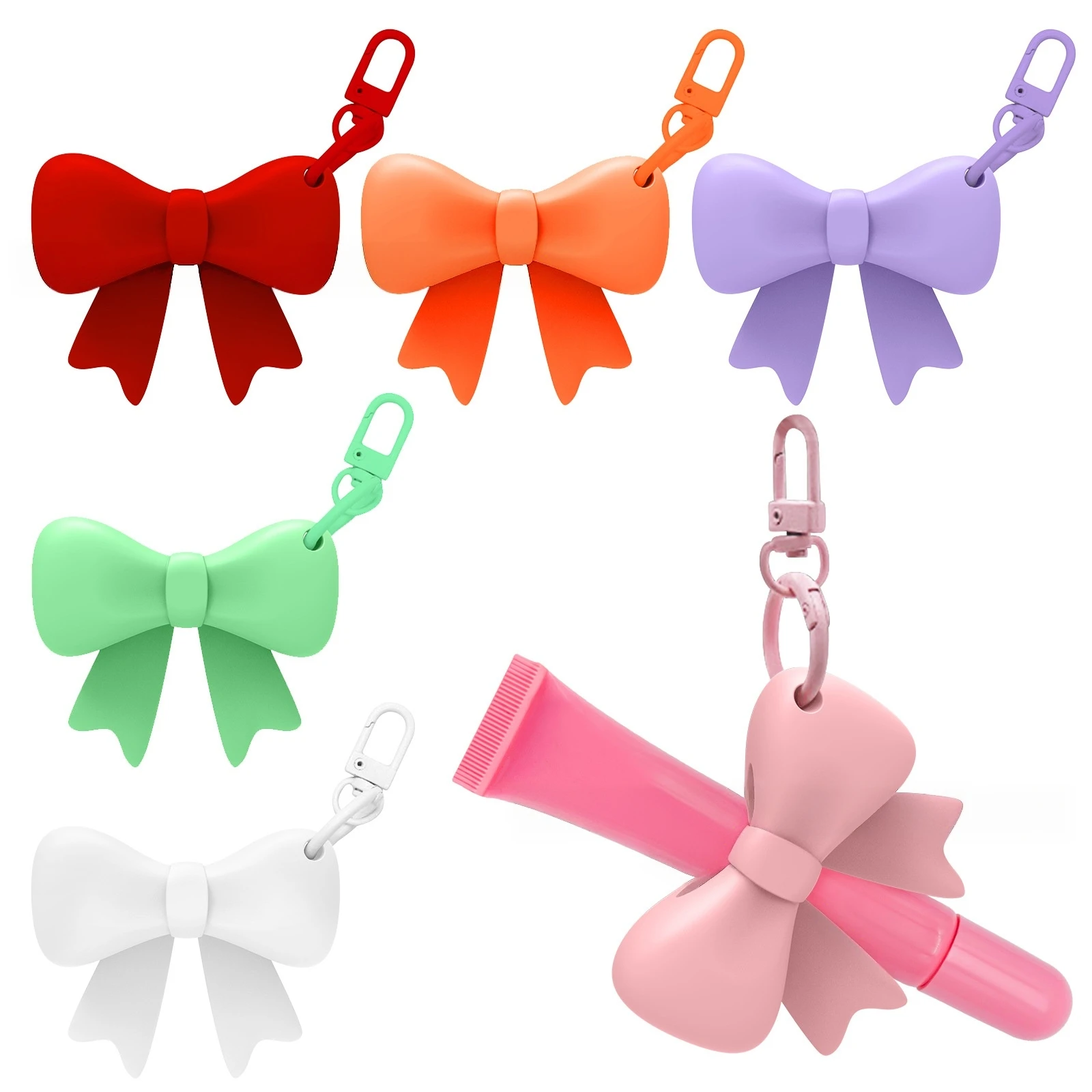 Silicone Bow Lipstick Holder with Keychain Easy Carrying Lip Gloss Protective Cover Lipstick Holder Bag Pendant Keychain Брелки
