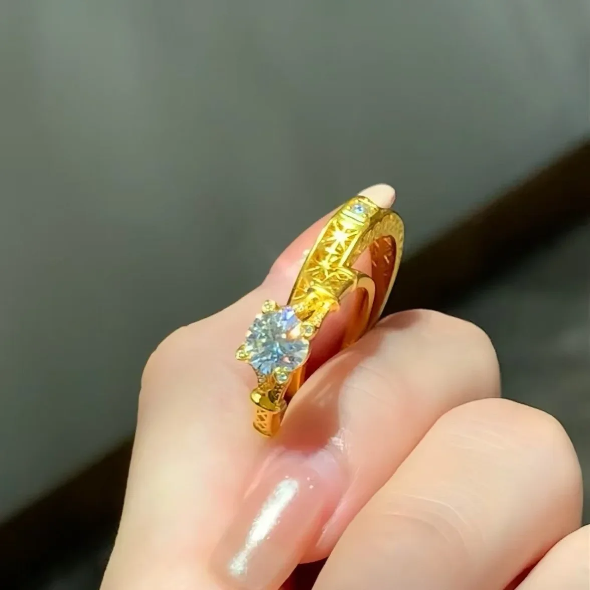 VivoGold9999 genuine gold 24K pure gold high-end Eiffel Tower couple ring gold ring adjustable men's and women's gold jewelry ri image 3