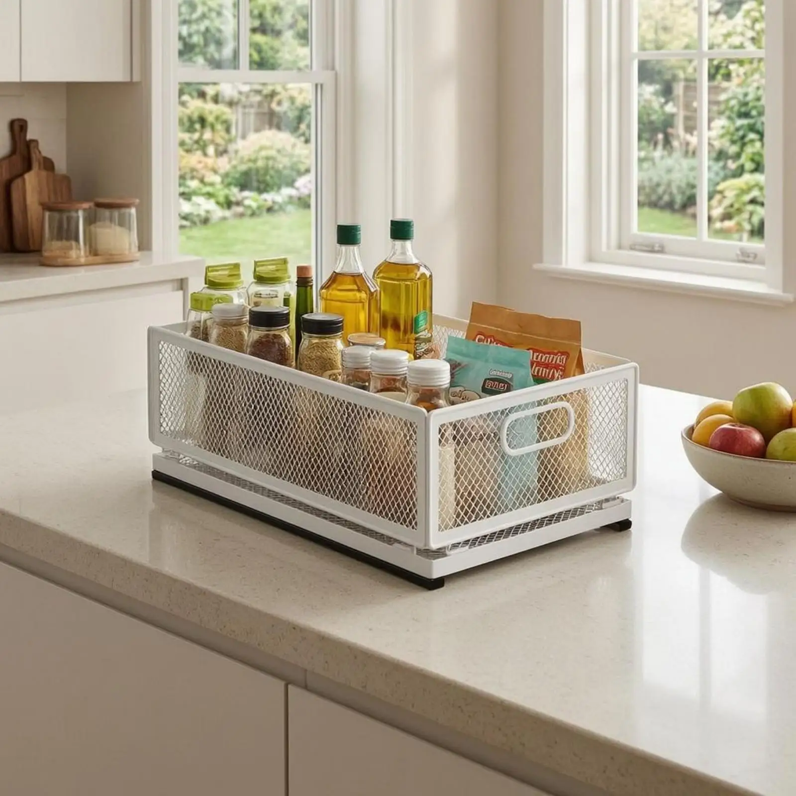 Pull-out Storage Basket Open Open Mesh Storage Basket Metal Frame for Kitchen