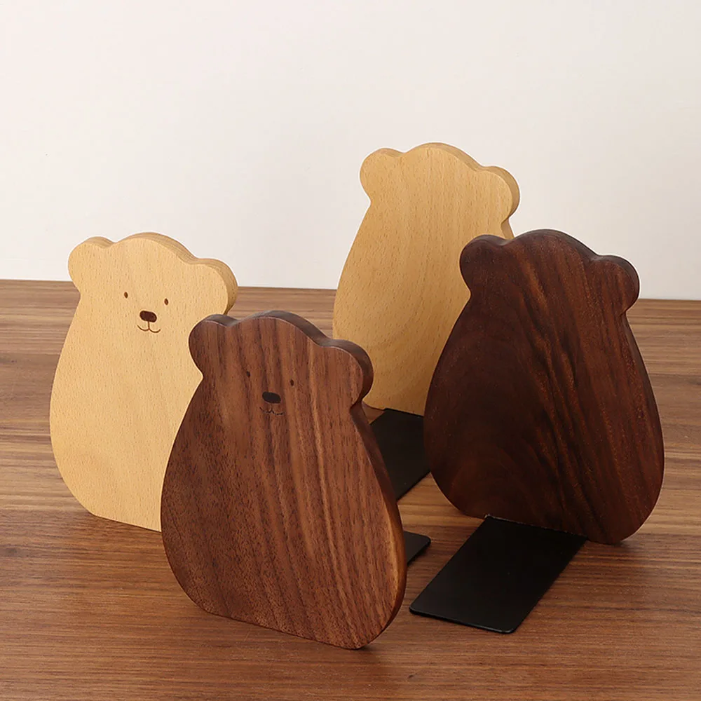 2Pcs Nature Wooden Bookends Simple Desktop Bookshelf Organizer Office Magazine Folder Book Stand Files Storage Holder Stationery