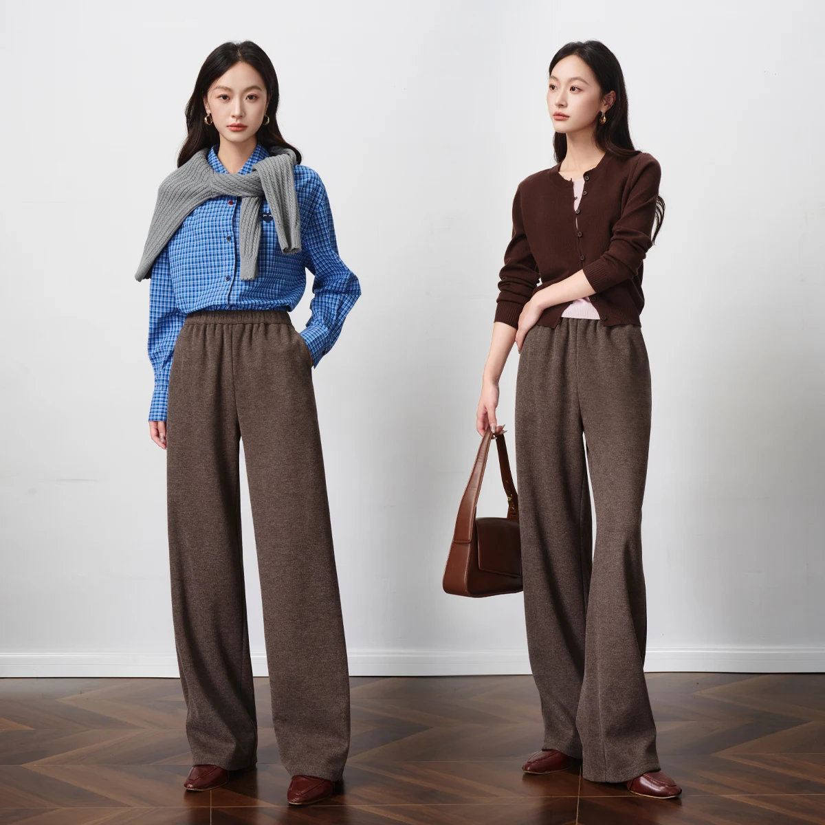 OLrain Autumn Casual Pants for Woman 2025 New in Loose Wide Leg Pant Solid Knitted Straight Trousers Female Clothing O57QK001398