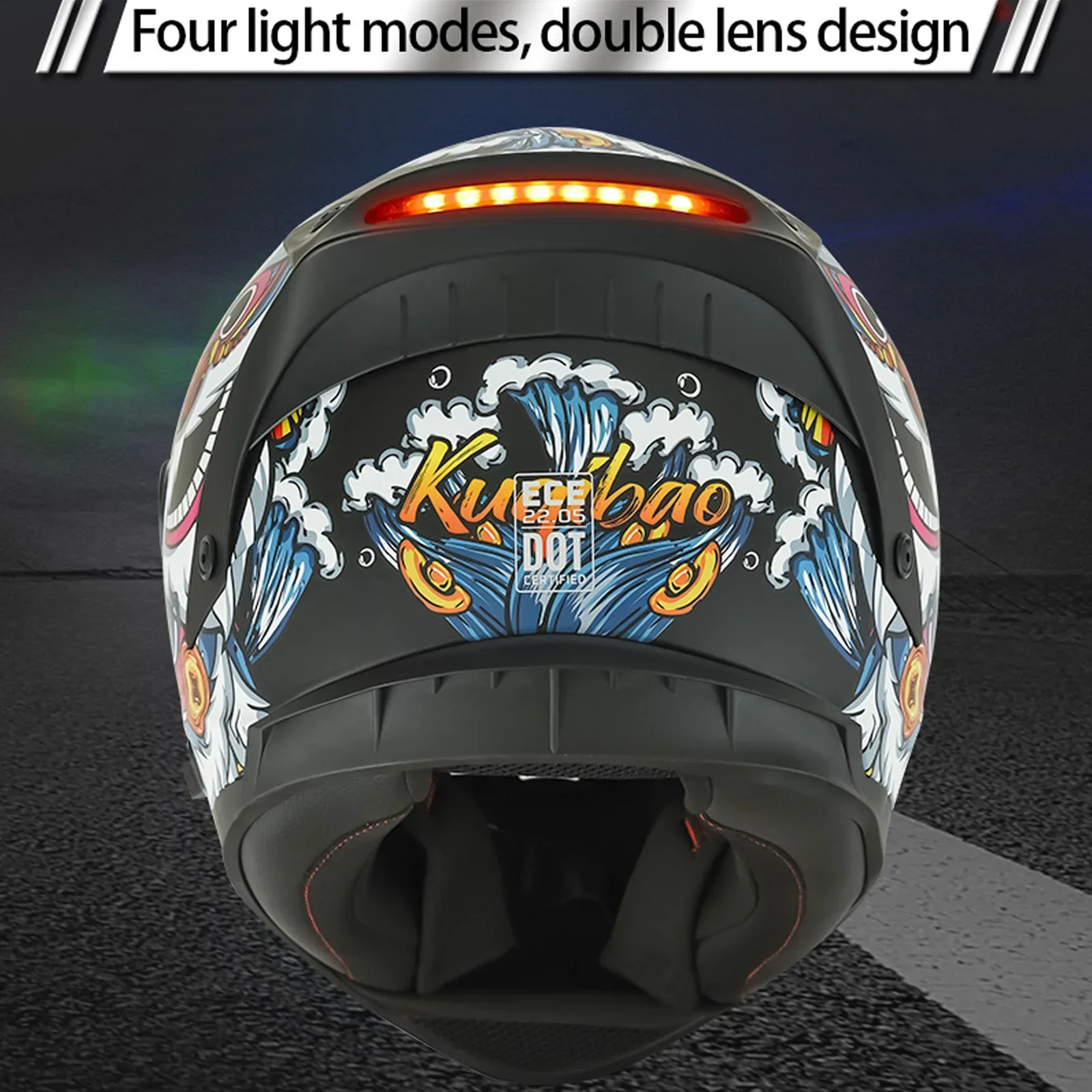 Motorcycle LED Warning Light Helmet Full Face Motocross ECE DOT Certification Double Lens ABS Material Night Safety Moto Helmets