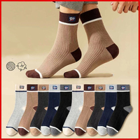 5 Pairs High Quality Men's Socks Striped Thickened Autumn and Winter Mid-tube Socks New Men's Socks Sports Cotton Socks EU39-45