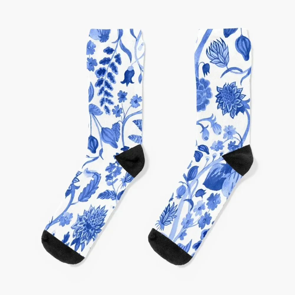 Blue Chinoiserie Blue and White FloralBlue Toile Socks Antiskid soccer warm winter Socks Men's Women's