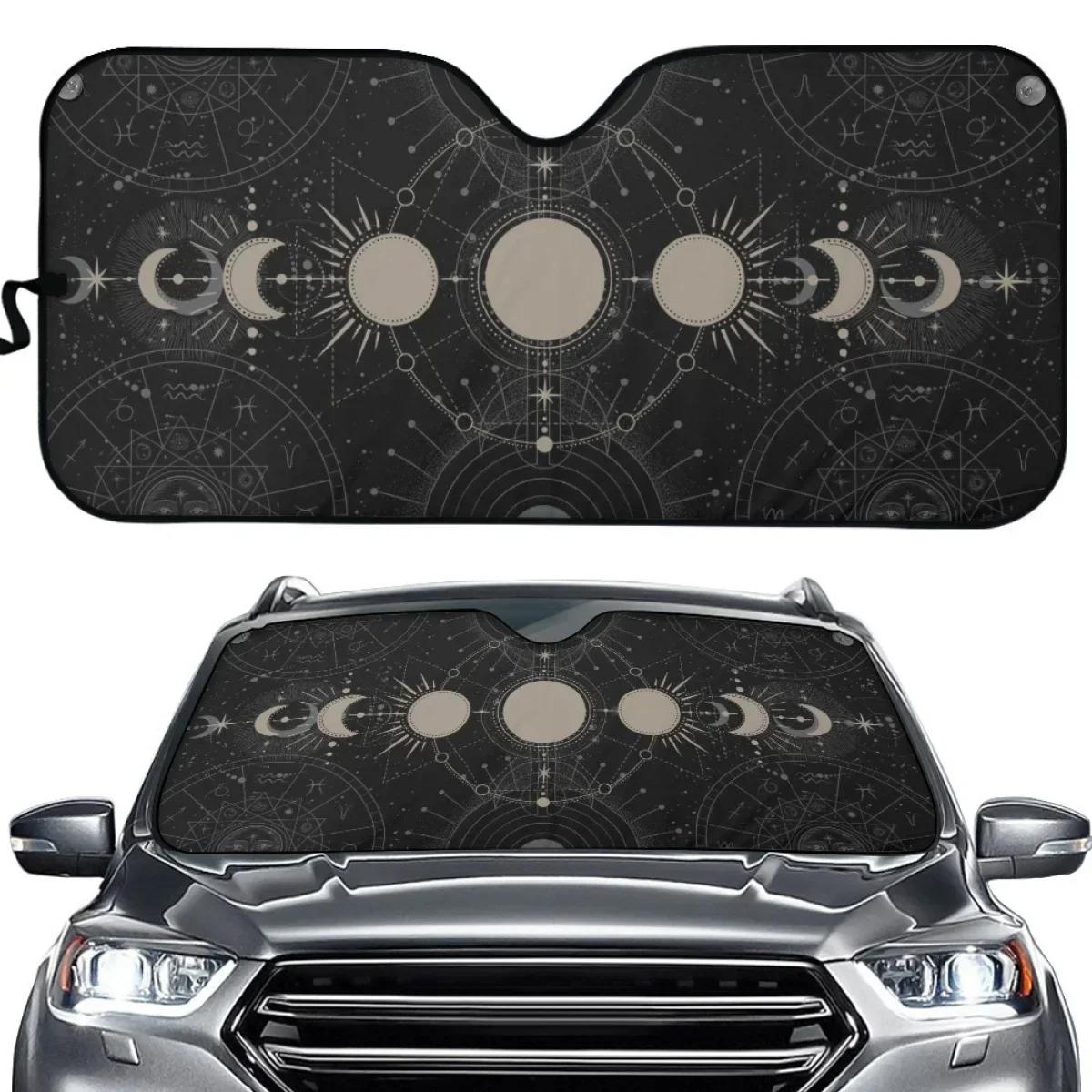 Black Moon Planet Pattern Car Sun Shade High Quality Foldable Window Cover Easy to Clean Install Dirt Resistant Car Accessories