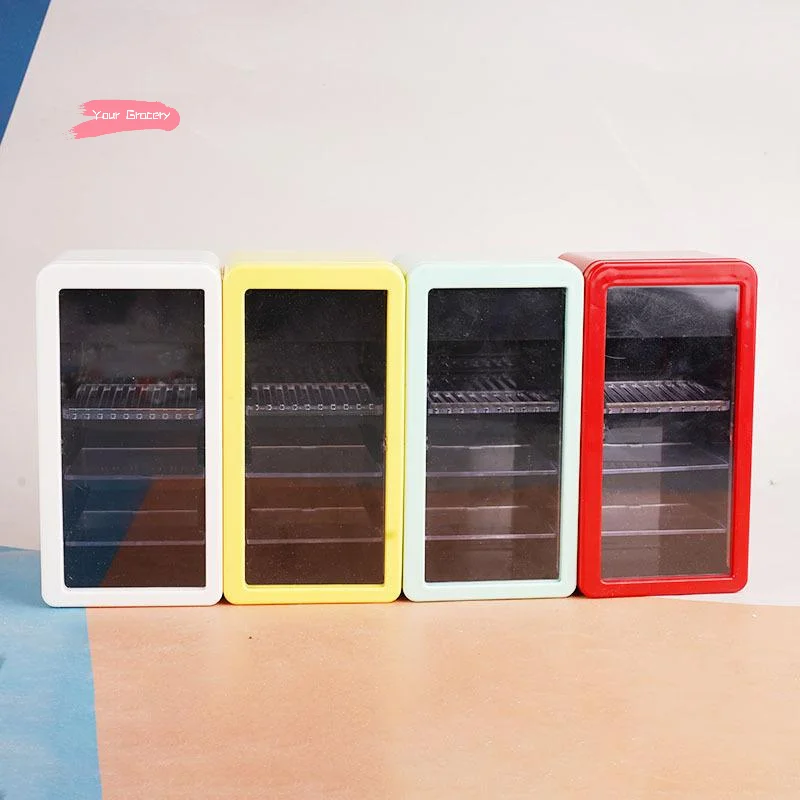 

1/12 Scale Dollhouse Miniature Refrigerator Canned Beverage Cabinet Model Supermarket Accessory Pretend Play DIY Toy for Kids