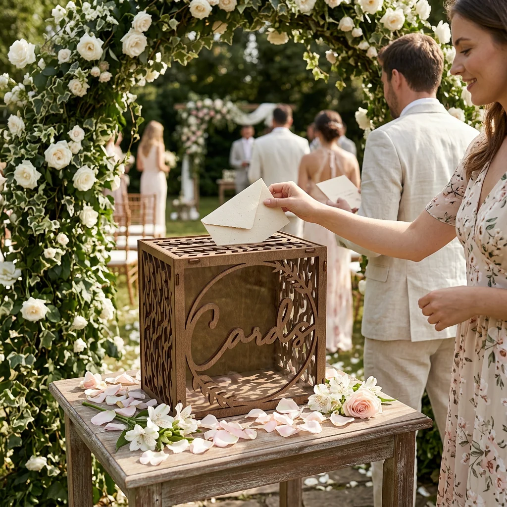 صندوق بطاقات خشبي بني للزفاف،  - مراجعة Wedding Card Box وسعره