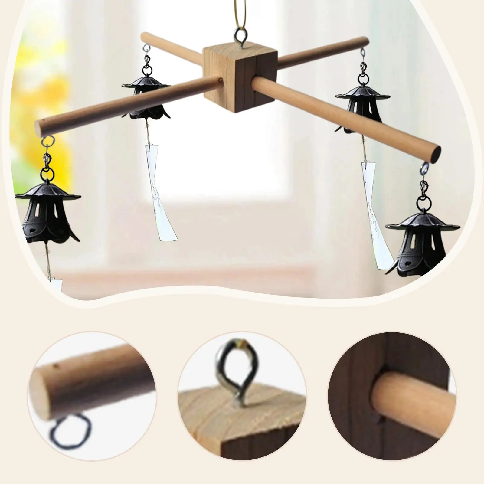 Wooden Mobile Frame Kit Easy to Install Crafts Photography Prop Mobile Bracket Kit for Nursery Room Bell Bedroom Music Box Home