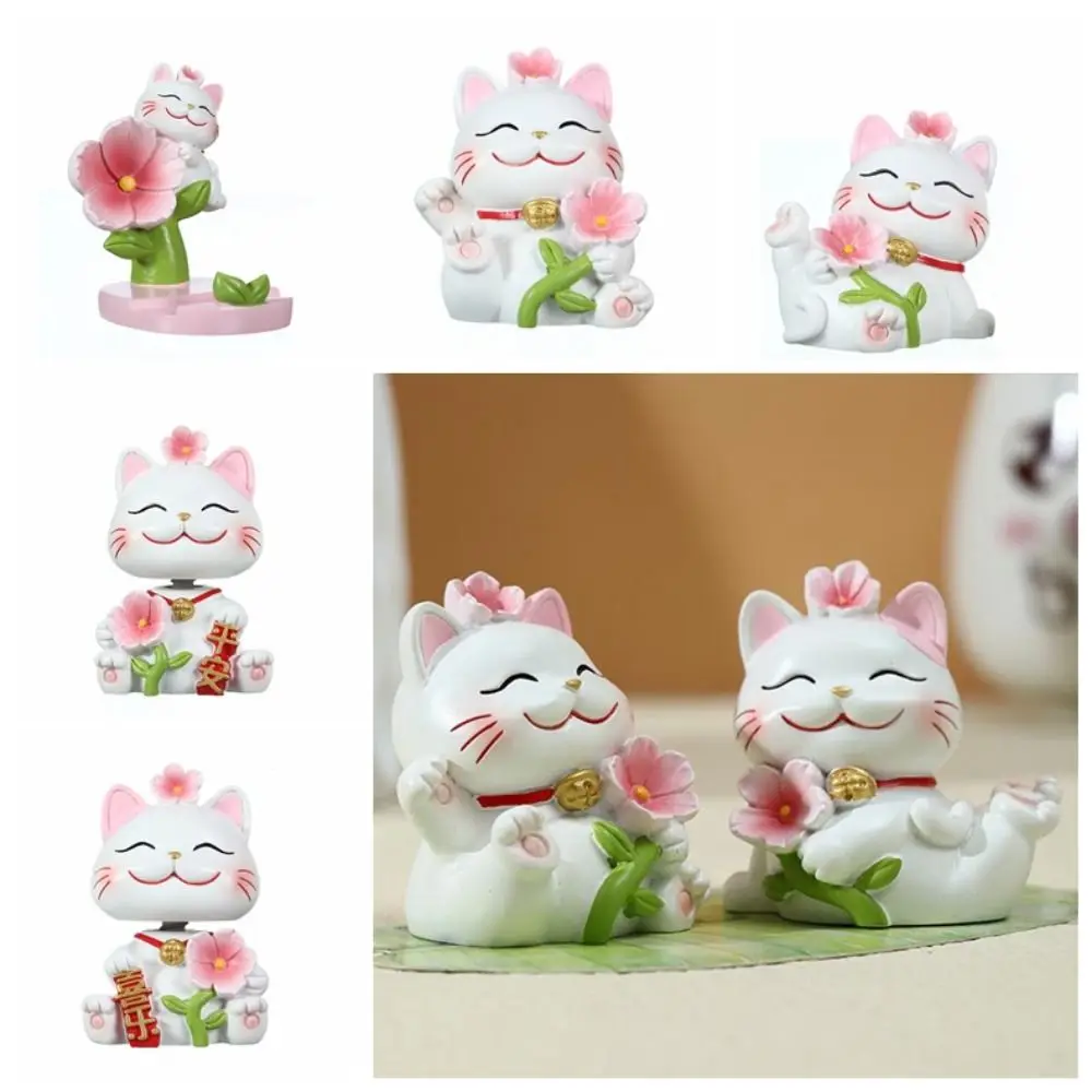 

Shake Head Lucky Cat Car Decoration Waving Arm Sakura Mini Lucky Cat Figure Resin Cartoon Cat Maneki Neko Ornament Home Decor
