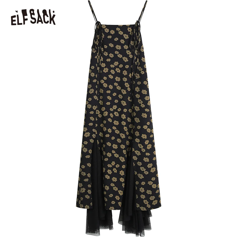 ELFSACK Floral Strap Dress Women 2023 Spring New Slinky Dresses