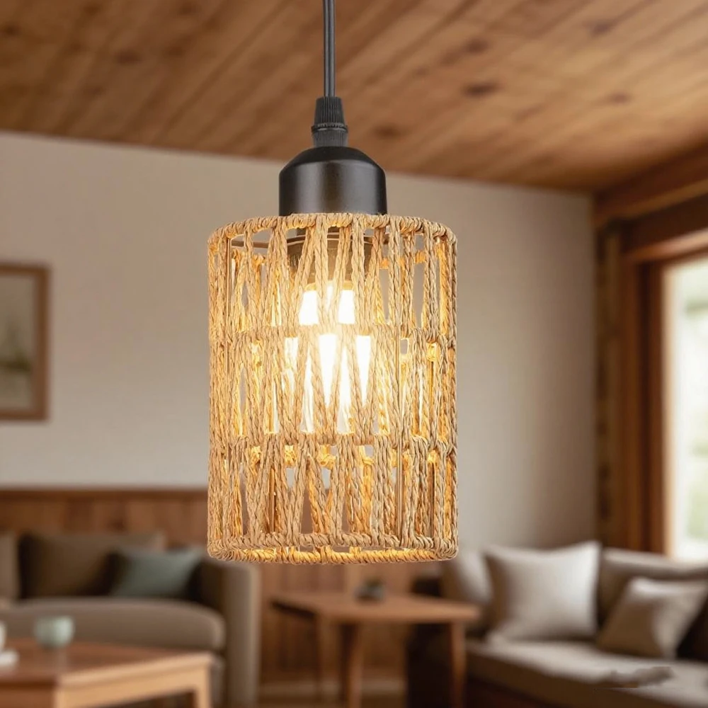 

Новый подвесной светильник из ротанга, абажур, подвесной светильник в богемном стиле, ручной работы, домашний декор, потолочный светильник, тканые светильники E27