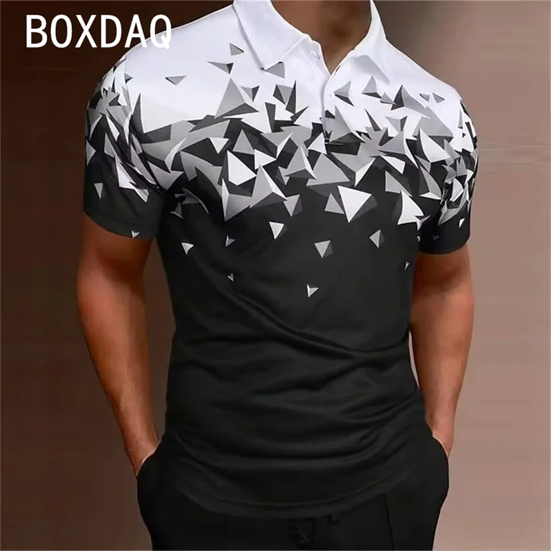 Men's Short Sleeve Large Size POLO Shirt 3D Gradient Plaid Geometric Print Casual Fashion Golf Sport Shirt