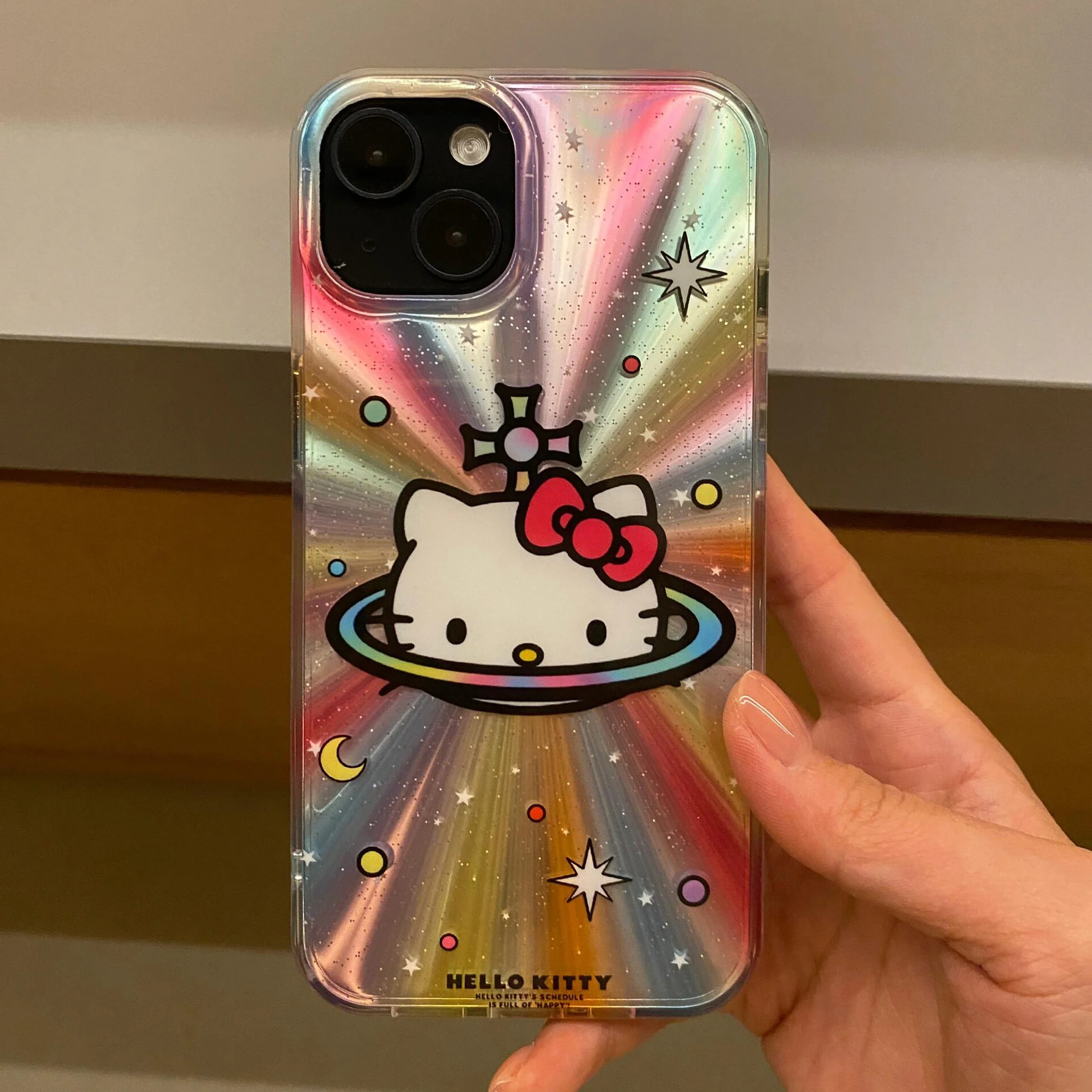 Kawaii Tan Hello Kitty Shining Phone Case Sanrio Y2k Creative Girl Women Protective Full Cover for IPhone 11 12 13 14 15 Pro Max