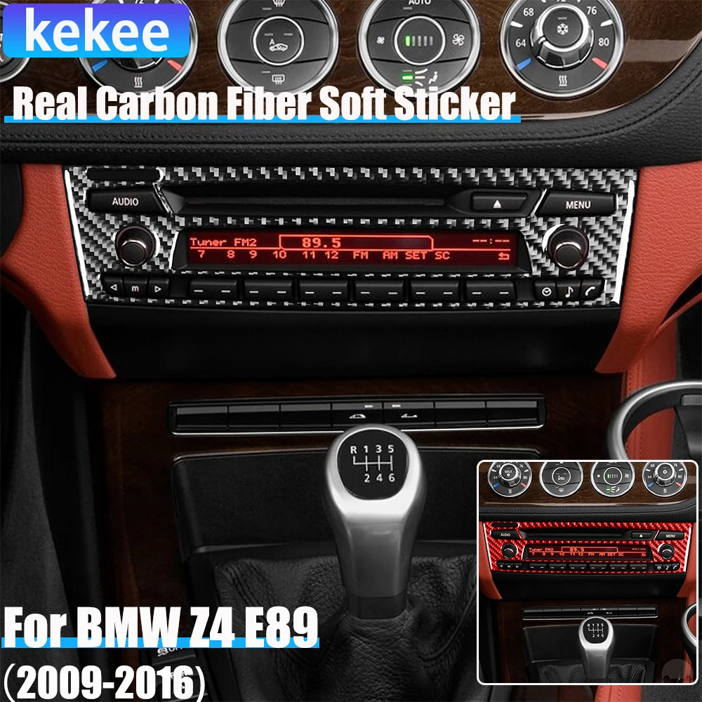 Real Carbon Fiber Car Accessories Radio CD Player Cover Soft Sticker For BMW Z4 E89 2009 2010 2011 2012 2013 2014 2015 2016