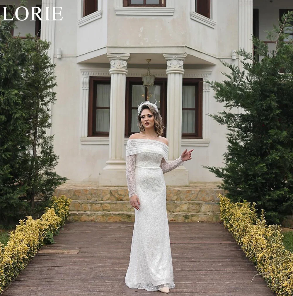 LORIE Graceful Glitter Off Shoulder Mermaid Wedding Dresses BOHO Beading Long Sleeves 2024 Wedding Bridal Gown Custom Size