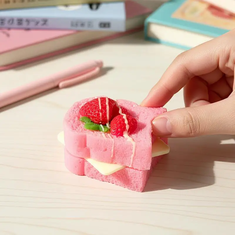 Taba Strawberry Double Layer Toast Squeeze Fidget Toy Dessert Stress Relief Pinch Toy