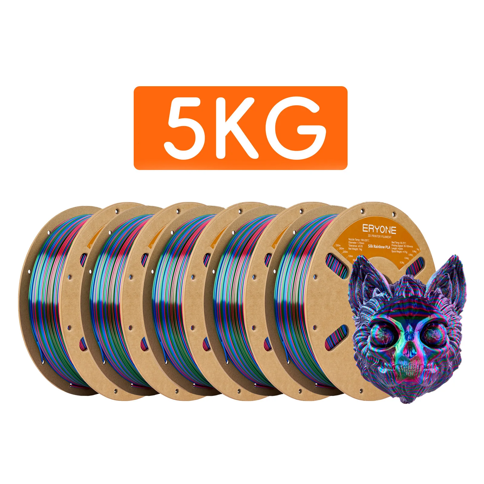 

ERYONE 5KG PLA Silk Tri Color Rainbow Filament 1.75mm +/- 0.03mm, 1kg Spool (2.2LBS) 3D Printer Filament Spool(2.2LBS)