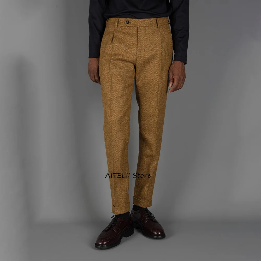 

Мужские брюки пошиття для мужчин, деловые повседневные прямые брюки в стиле ретро, рабочие брюки из ткани «елочка», классическая одежда