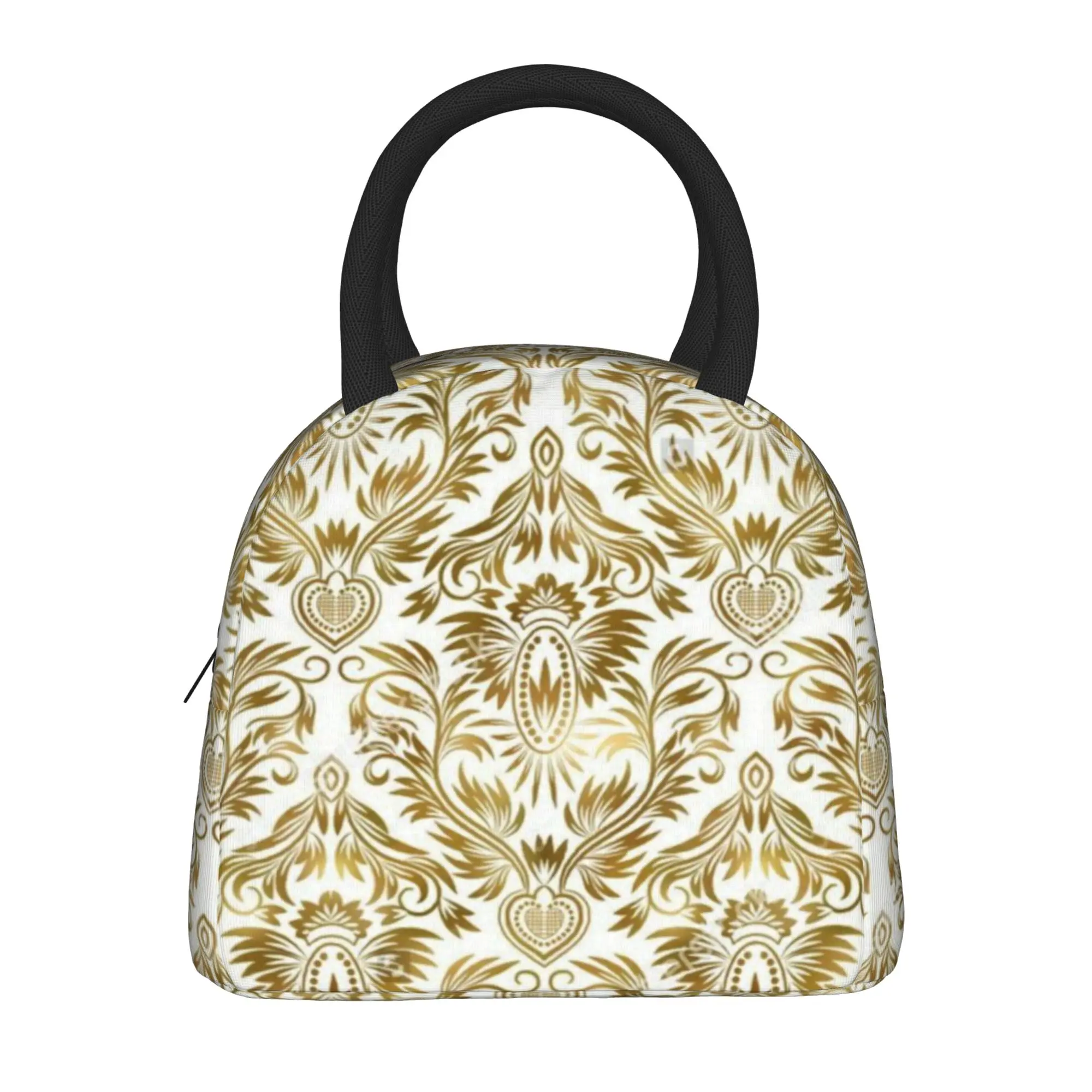 Insulated Lunch Tote Bag Golden Medallion Baroque Accessories  Lunch Container Multifunction Thermal Cooler Bento Box For Office