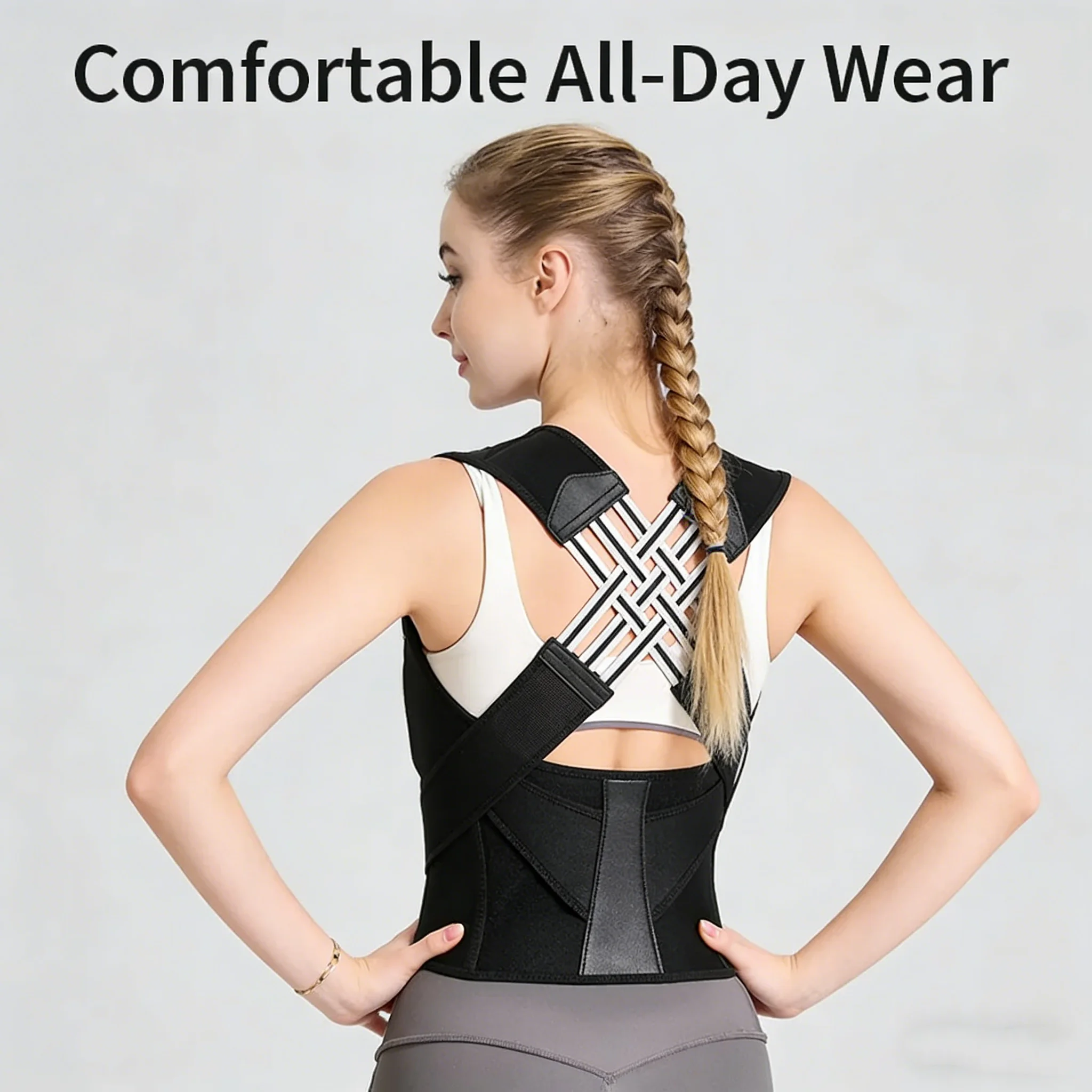 Posture Corrector for Men Women, Adjustable Back Brace with Cross Support Straps, Upper & Lower Back Support to Improve Posture