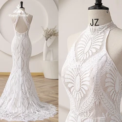 Nuevo vestido De Novia De encaje con cuello Halter para mujer, Vestidos De Novia bohemios De sirena sin mangas para novia, Vestidos formales personalizados para ocasiones De Novia