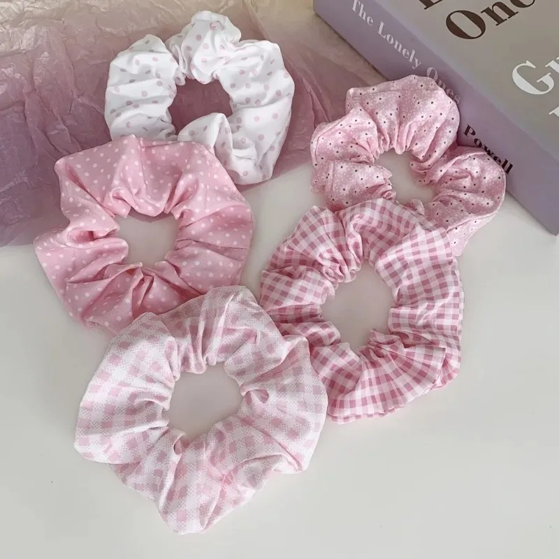 5 Pcs Polka Dot Floral Printed Headbands College Style Sweet Headwear Elastic Hair Rope For Women And Kids