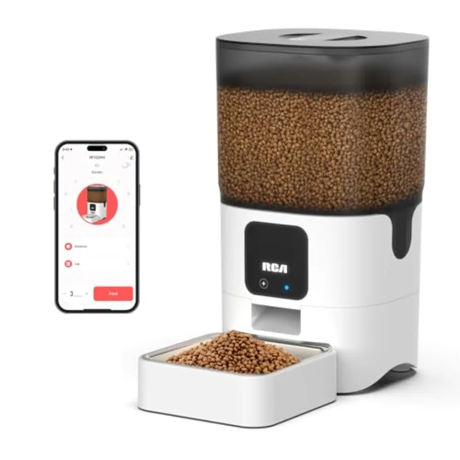 Haustier-Futterautomat für Kaninchen, Katzen und Hunde, 6 Liter, Smart WiFi App-Steuerung, Fernfütterung, Spülmaschinenfeste Schüsseln, Kompatibel mit Alexa und Google, BPA-frei