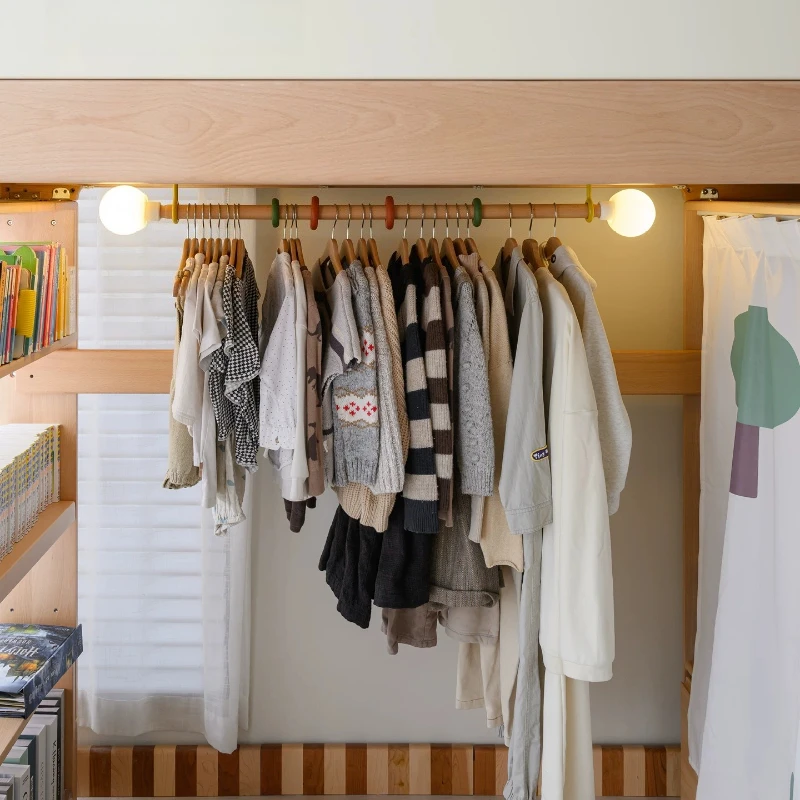 M Bean Shaped Clothes Rack: Half-height bed hanger with adjustable hanging rod underneath, pure beech wood hanger