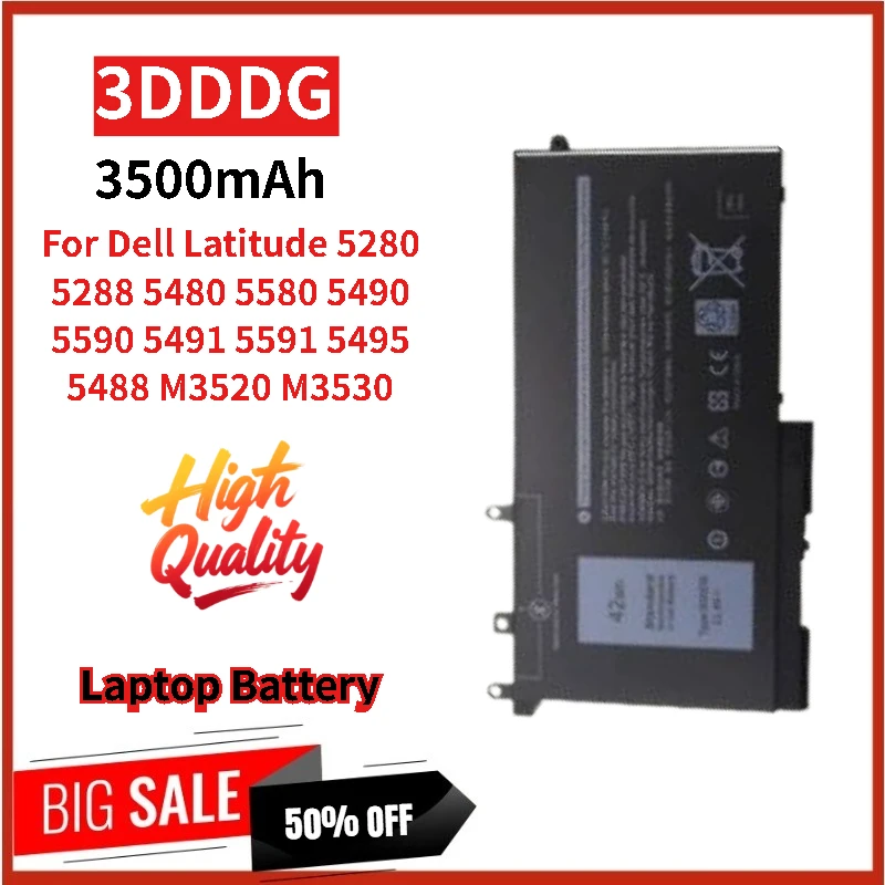

High Quality 3DDDG Replacement Laptop Battery 11.4V 3500mAh For Dell Latitude 5288 5480 5580 5490 5495 5488 5590 5491 5591 5280