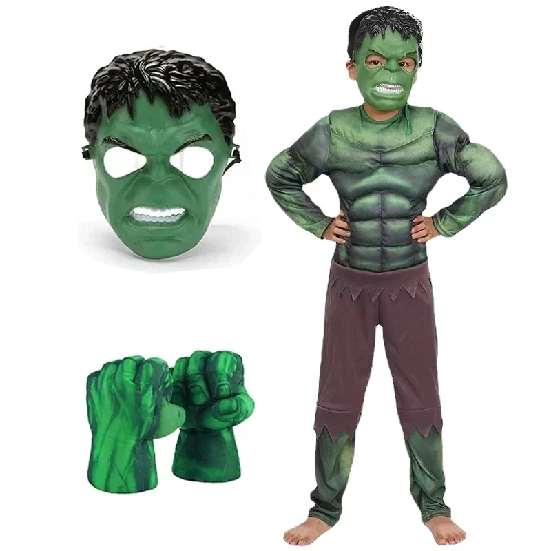 Hulk Muscle Costume Superhero Hulk Cosplay Muscle Costume Mask pugno guanti di peluche bambino ragazzi vestiti di natale di Halloween