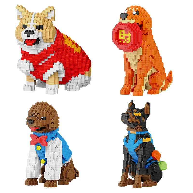 

Новая модель собаки, микро-конструктор, набор игрушек для детей, мальчиков, девочек, взрослых, начинающих, Тедди, хуги, корги, колли, кирпичи в виде домашних животных