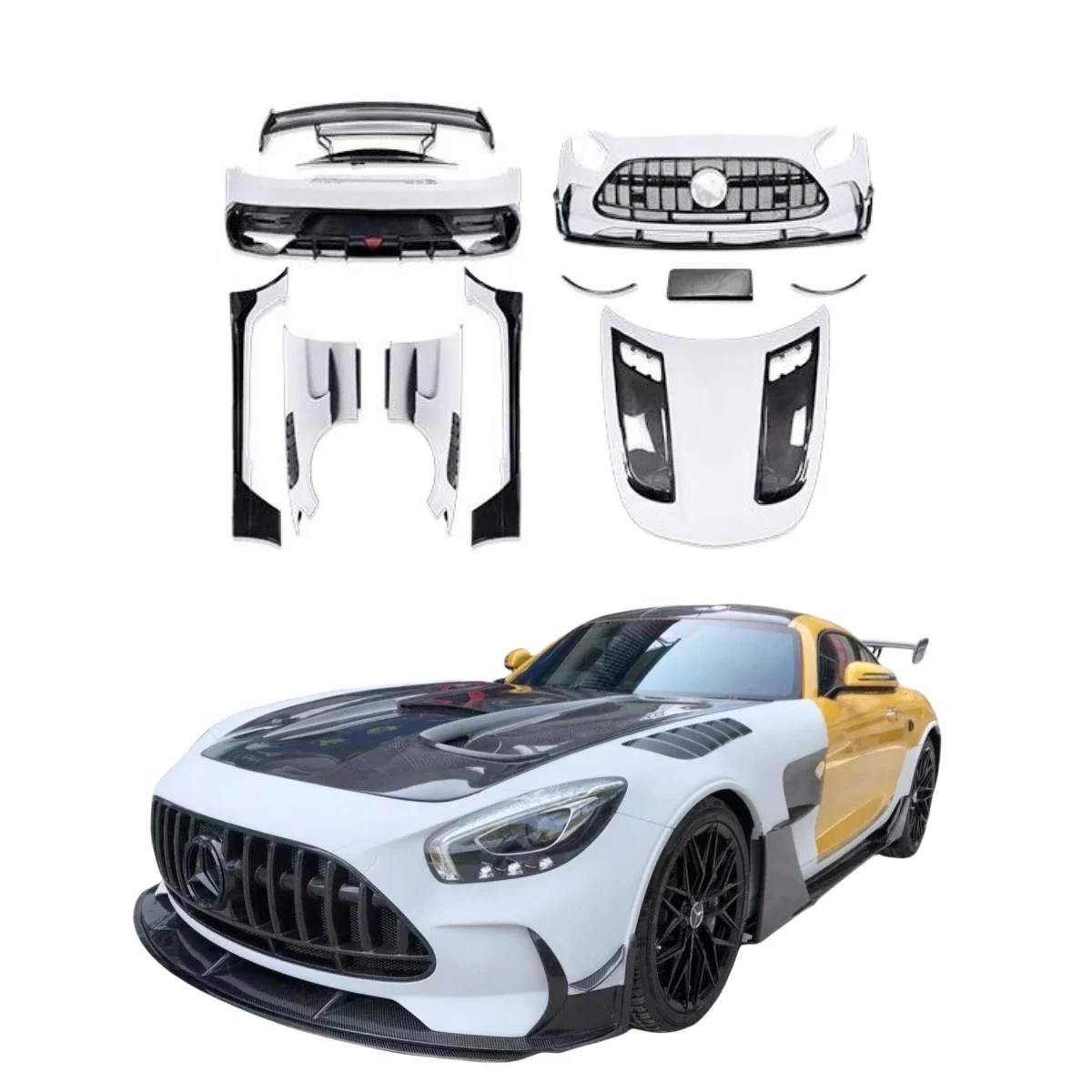 Carbon Fiber Body Kit Black Series Style Für Mercedes Benz AMG GT GTC GTS Half Carbon Front Stoßstange Lip Fender Diffusor