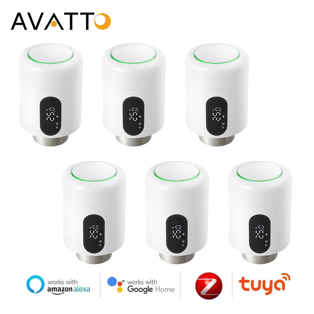 

AVATTO 1 ~ 6 шт. Tuya ZigBee TRV термостатический клапан, умный термостат, привод радиатора с окружающей подсветкой, Alexa Google Home Alice