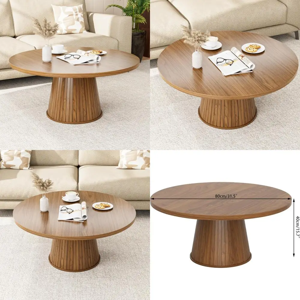 

Mid-Century Walnut Round Coffee Table, Small Circle Center Table in Brown, Farmhouse Style for Living Room