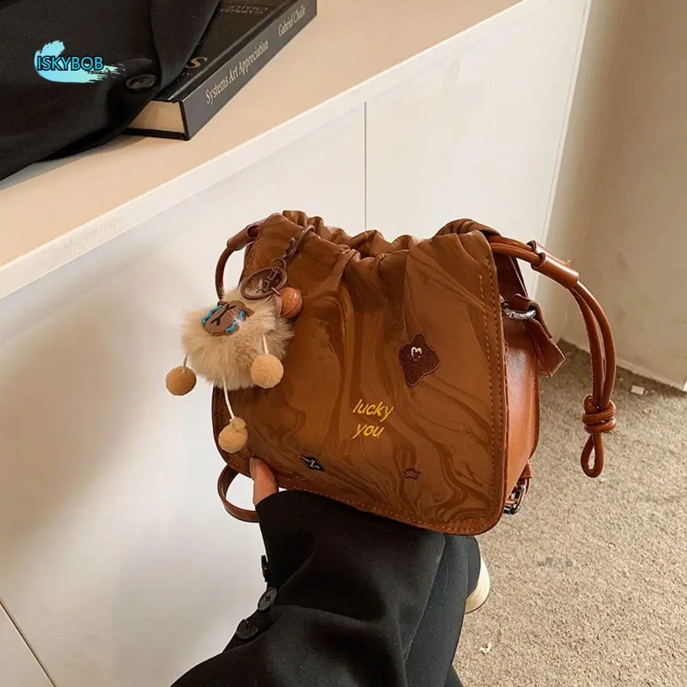 

Elegant Korean Style Capybara Pendent Crossbody Bag Portable Luxury Bread Shoulder Bags PU Drawstring Bag Women