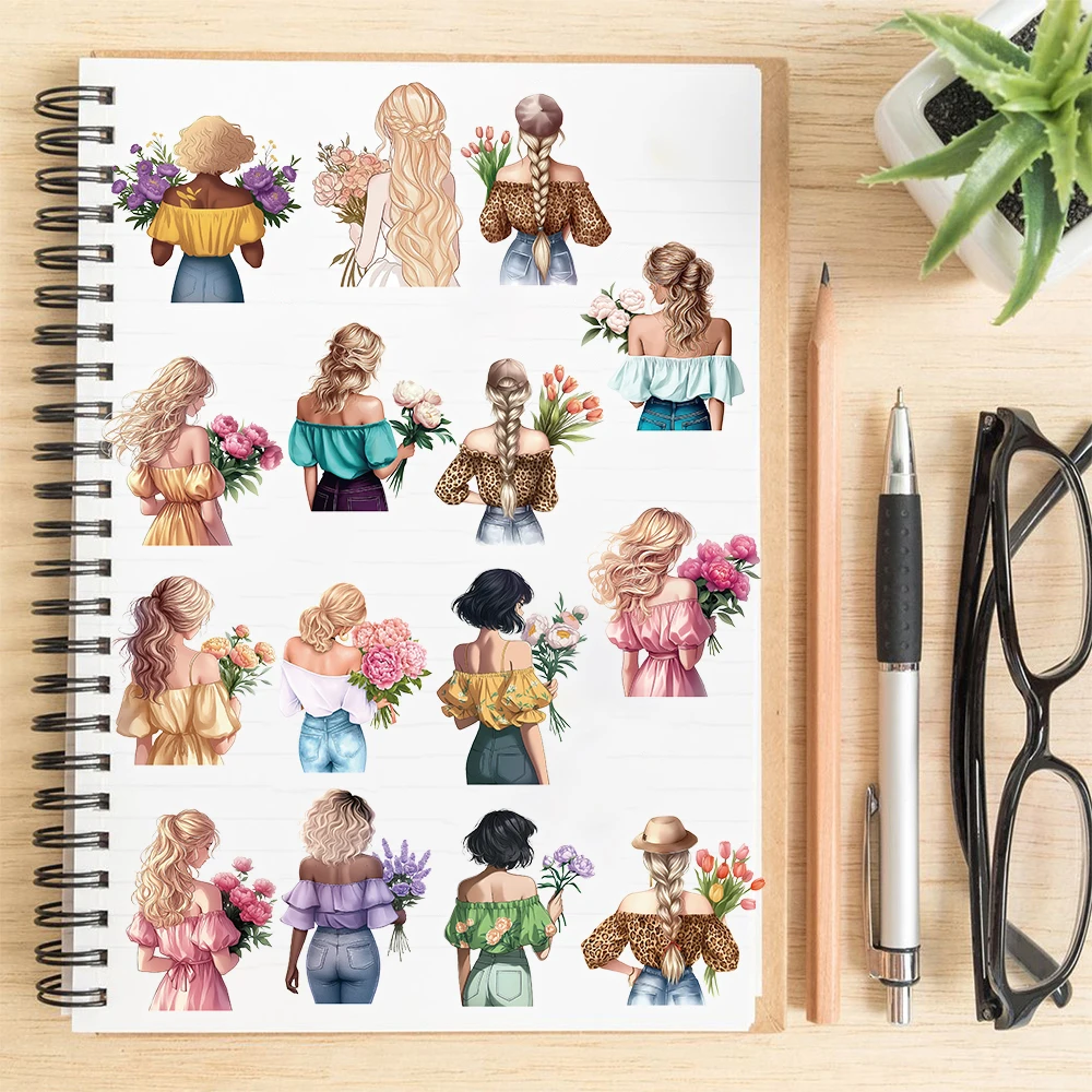 50/100 個クラシックフラワー女性ステッカーノートブックストリートウェアカフェかわいいデザインストリートウェアクリエイティブ美的グラフィティステッカー