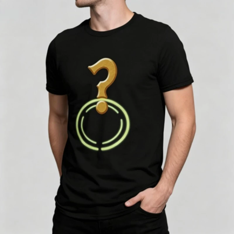 Soft Cotton Men Short Sleeve T-Shirt, Glowing Ring Question Mark Print Crew Neck Urban Basic Mens Tee Six Shades