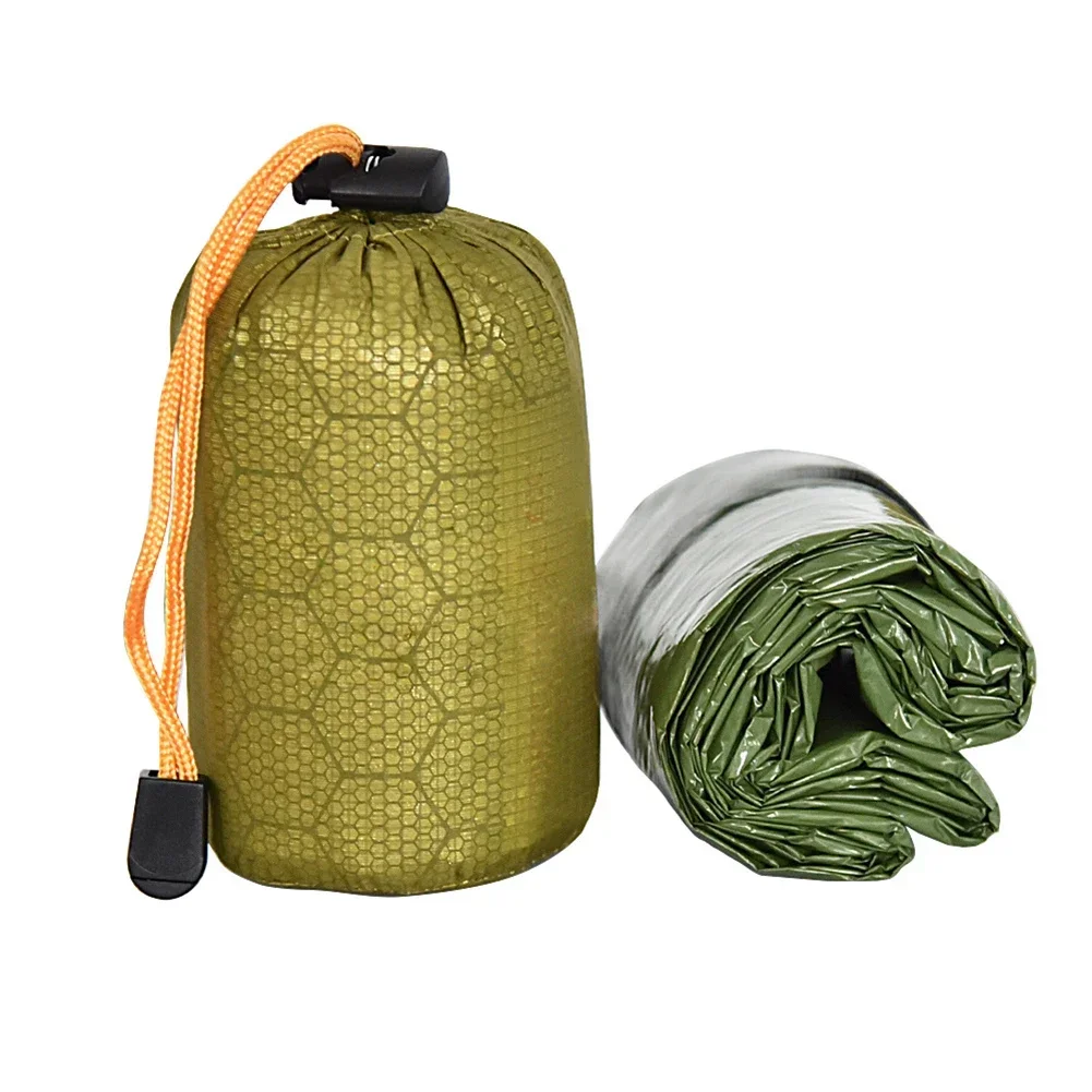 

POTEA Green Sleeping Bag Storage Bags PE Aluminum Film Palm-sized Outdoor Waterproof Camping Sleeping Survival Tools Sack 200x9