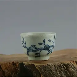 Chinese Blue and White Porcelain Qing Flower & Bird Design Teacup 2.36 inch