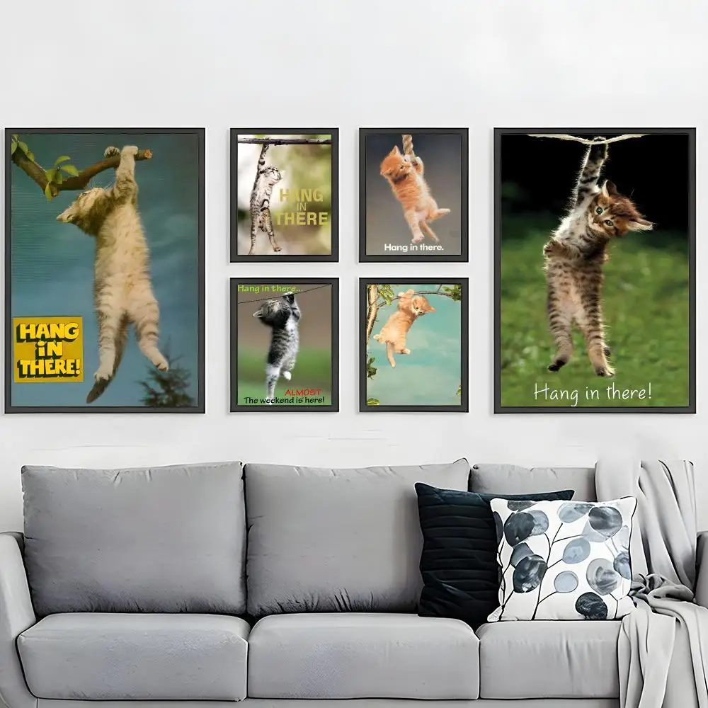 art Hang In There Cat Poster HD Waterproof Self-Adhesive Wall Art – Multi-Scene Use, Top Gift Pick