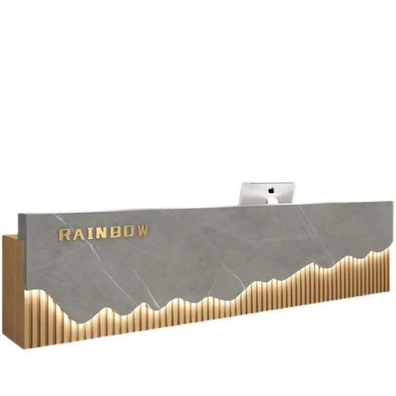 Stainless Steel Cashier Light Luxury Beauty ont Desk Gym Reception Desk Chinese Internet Cafe Counter