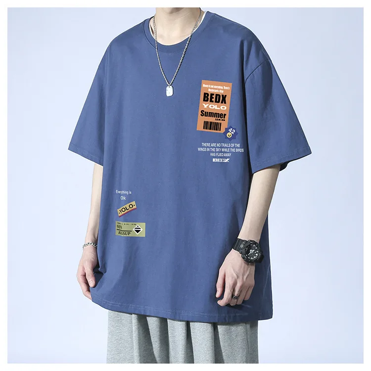 Summer Cotton Breathable Short-sleeved T-shirt Boys Loose Teen Fashion Versatile T-shirt Men
