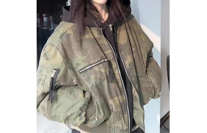 

Vintage Fake Two-piece Women's 2025 Autumn and Winter Street Hooded Jacket