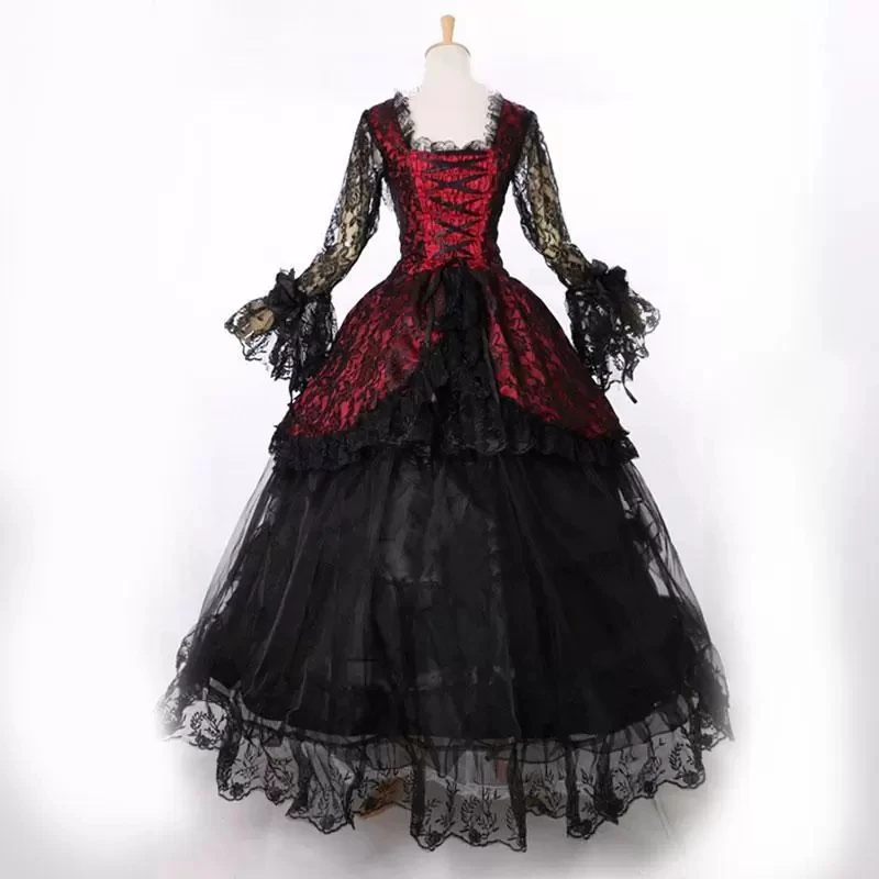 Abito da sposa vittoriano gotico rococò Masquerade abbigliamento da sposa Sweetheart manica lunga svasata nero Schwarz abiti da periodo per le donne